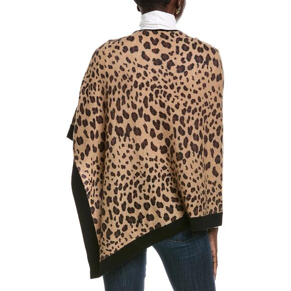 Forte Cashmere Poncho Shawl Sweater One Size Brown Animal Print Classic Chic - Picture 5 of 9